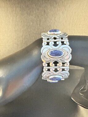 Vintage Southwestern Sterling Silver Blue Stone Link Bracelet 73g Heavy Artisan